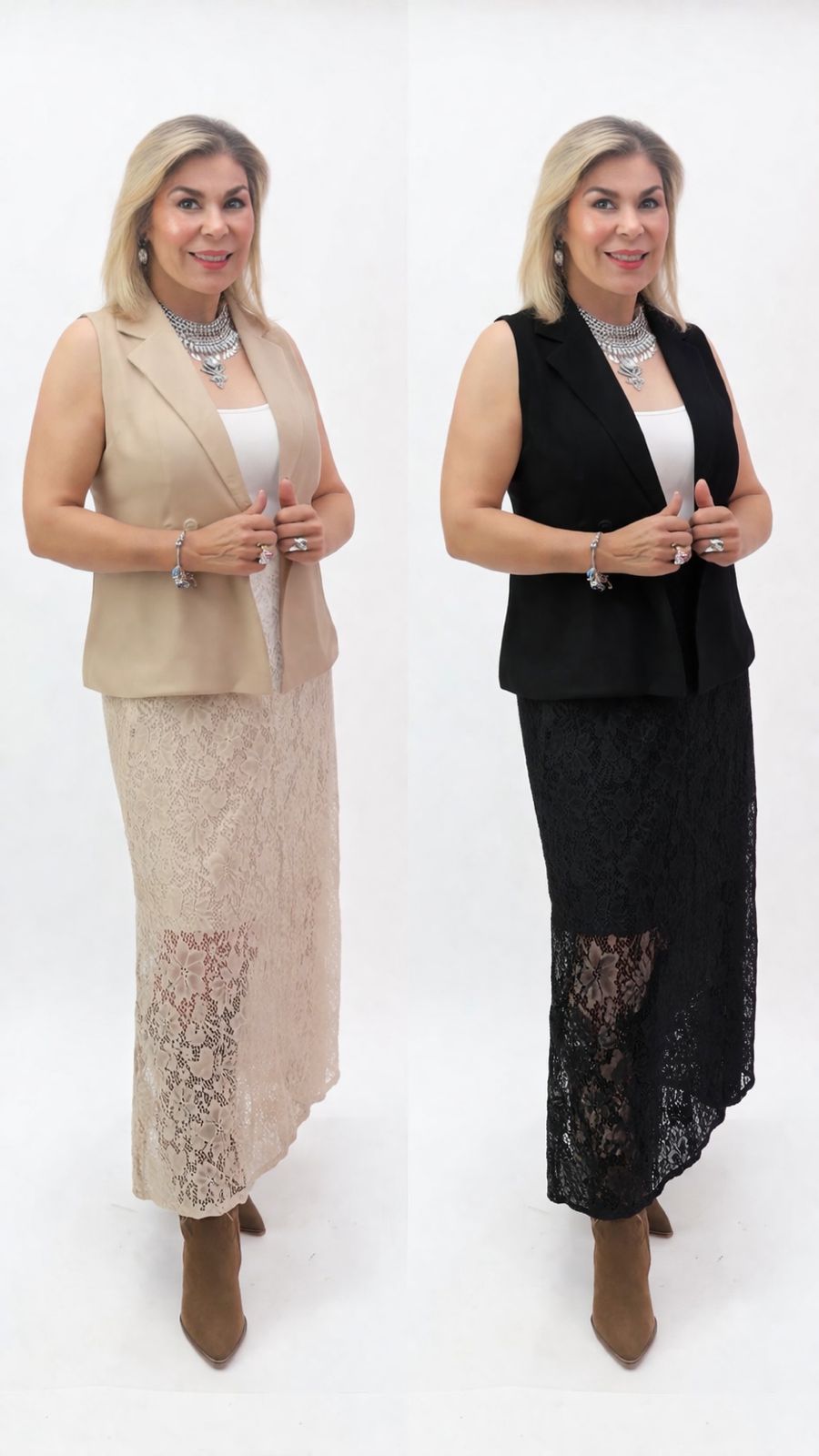 Conjunto de chale y falda de encaje