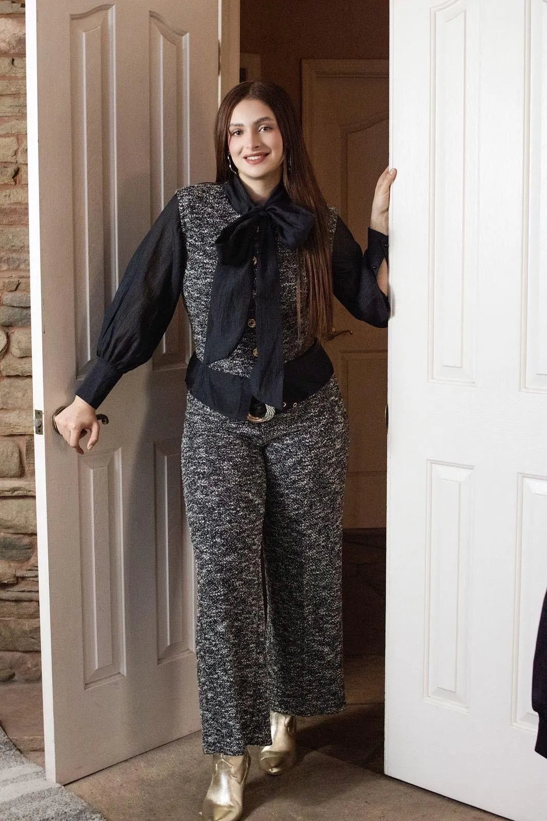 Conjunto Tweed Chic con Lazo Negro - kirys.boutique